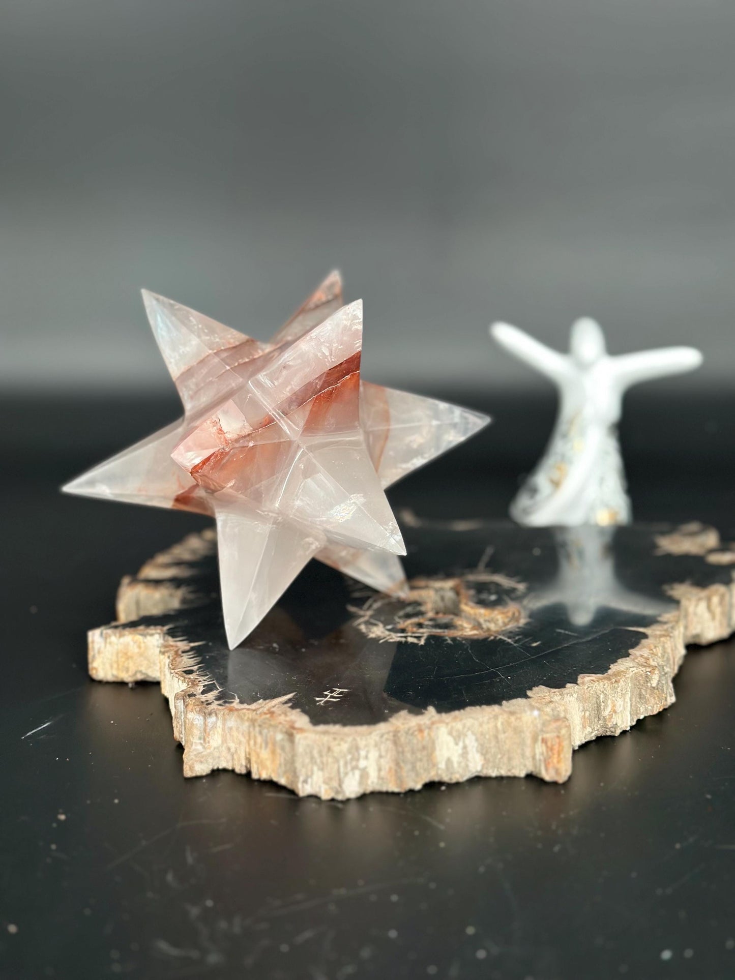 Rare Hematoid Quartz Merkaba Star – Fire Quartz Sacred Geometry Crystal for Energy Healing & Chakra Balancing