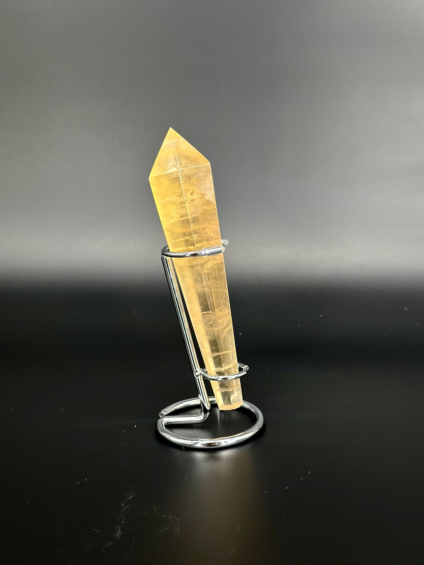 Yellow Rainbow Candy Fluorite Tower on Stand – Stone of Mental Clarity, Intuition & Spiritual Flow