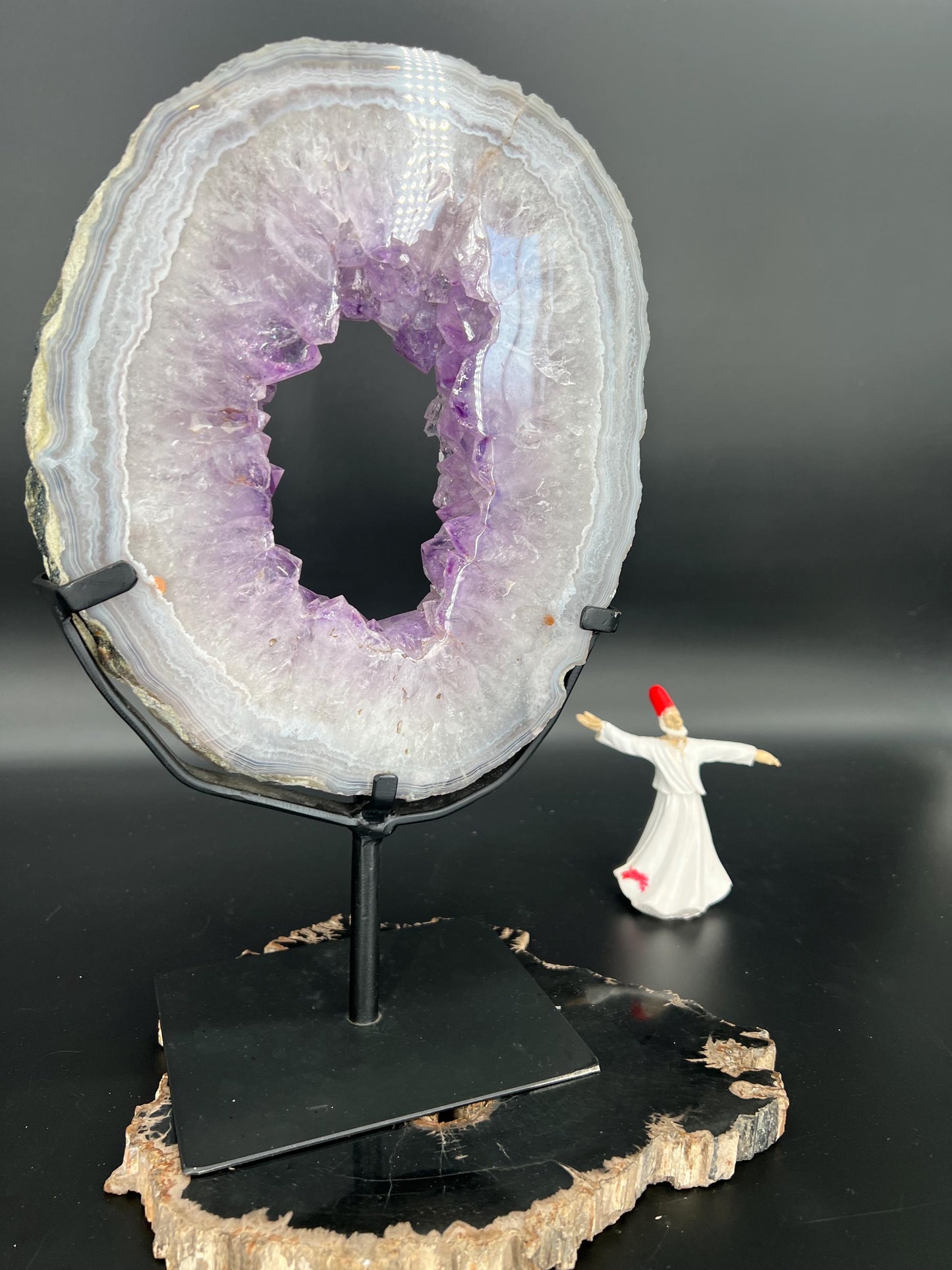 Amethyst Geode Ring on Stand | Portal of Peace  Spiritual Awakening | Energy Cleansing Crystal | Chakra Balancing &Intuition Booster