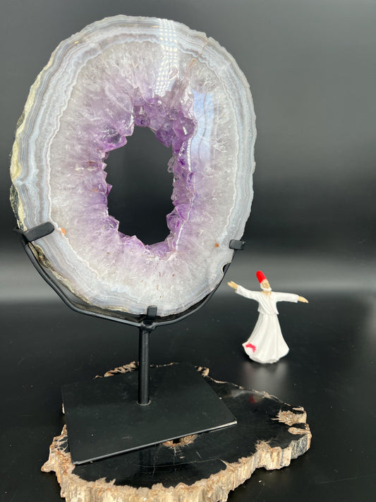 Amethyst Geode Ring on Stand | Portal of Peace  Spiritual Awakening | Energy Cleansing Crystal | Chakra Balancing &Intuition Booster
