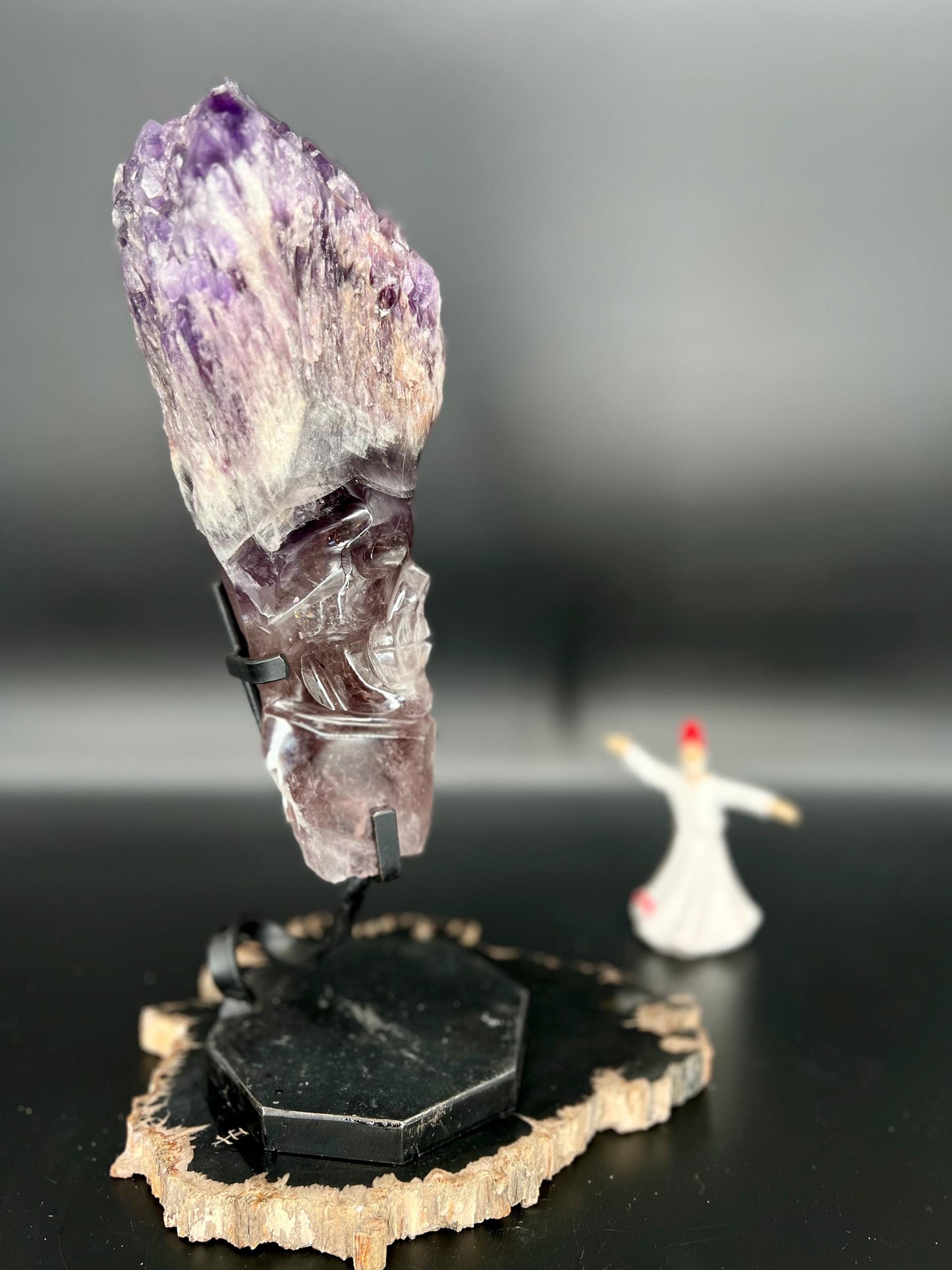 Rare Amethyst Crystal Skull on Stand – Spiritual Protection, Adaptogen Crystal, Healing & Transformation