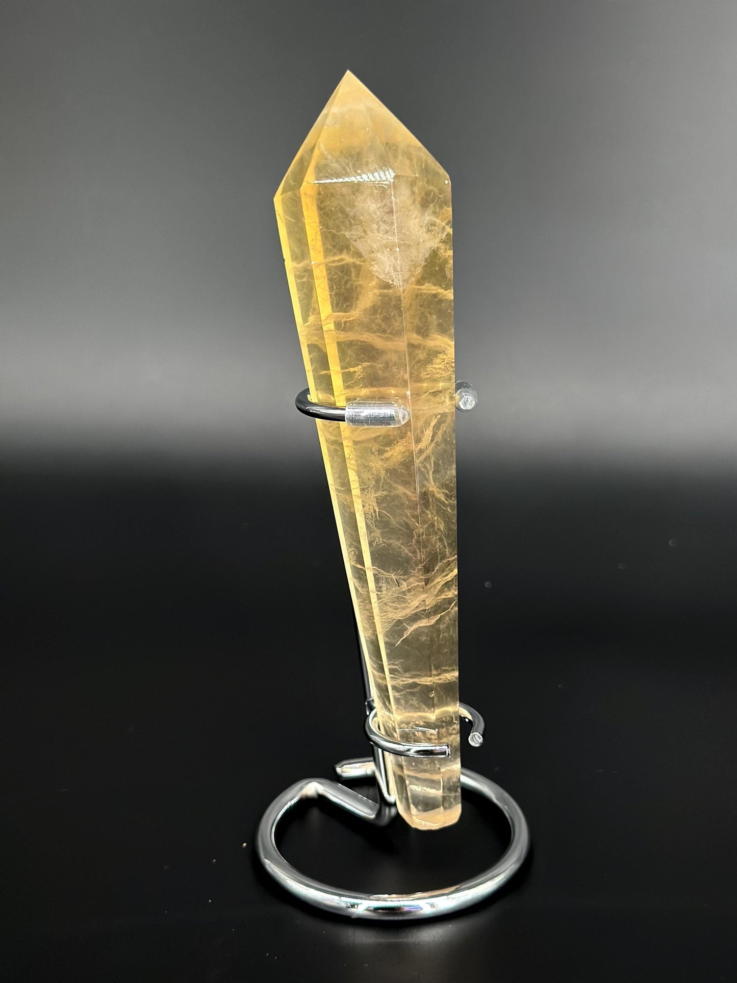 Yellow Rainbow Candy Fluorite Tower on Stand – Stone of Mental Clarity, Intuition & Spiritual Flow