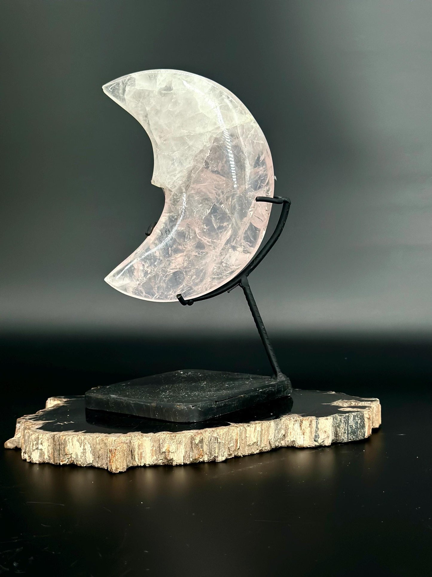Rose Quartz Crescent Moon on Stand – Healing Crystal  Love & Heart Chakra  Celestial Moon Decor  Feminine Energy  Meditation, Manifestation