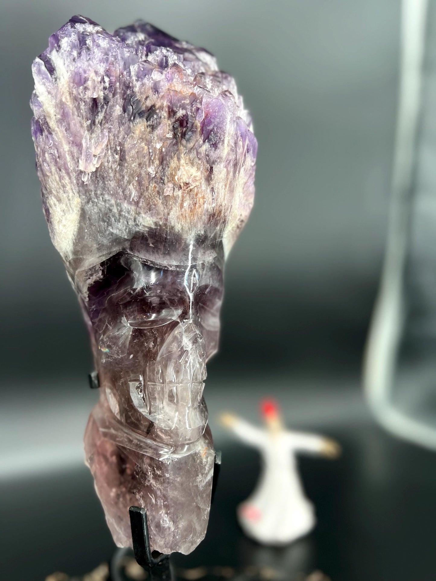 Rare Amethyst Crystal Skull on Stand – Spiritual Protection, Adaptogen Crystal, Healing & Transformation