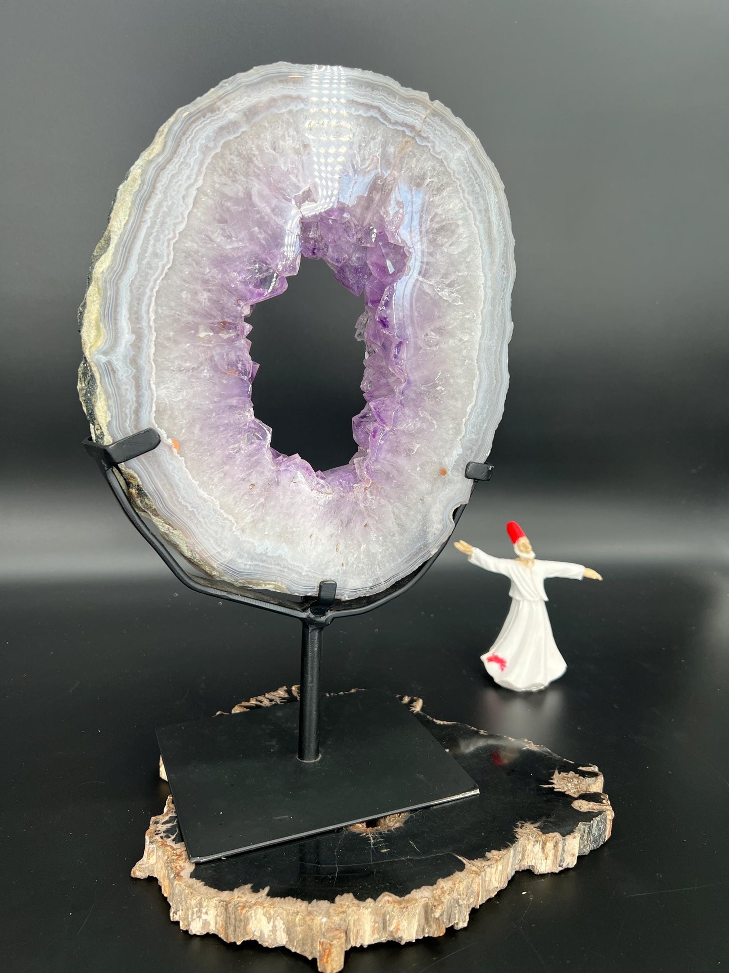 Amethyst Geode Ring on Stand | Portal of Peace  Spiritual Awakening | Energy Cleansing Crystal | Chakra Balancing &Intuition Booster