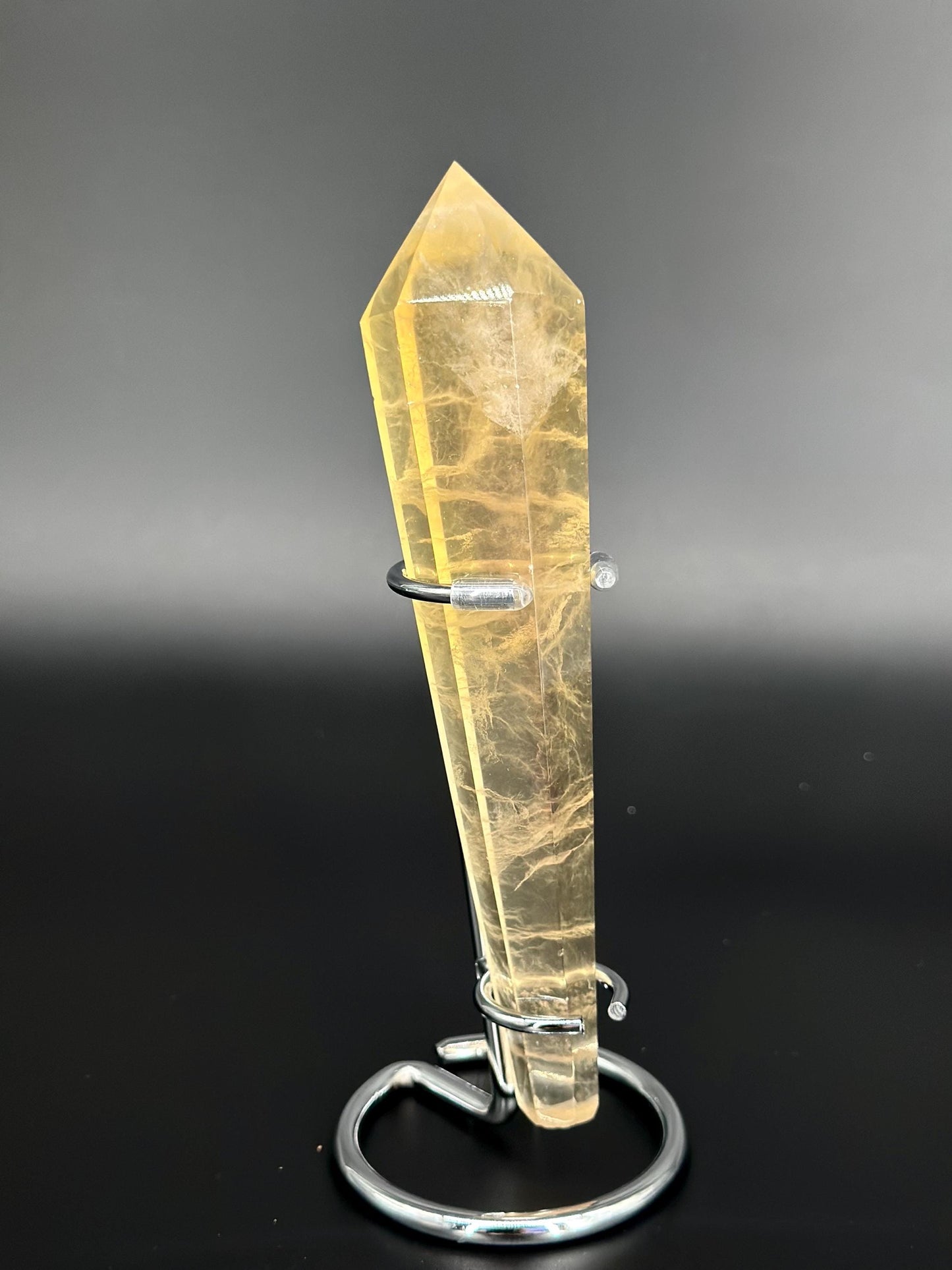 Yellow Rainbow Candy Fluorite Tower on Stand – Stone of Mental Clarity, Intuition & Spiritual Flow