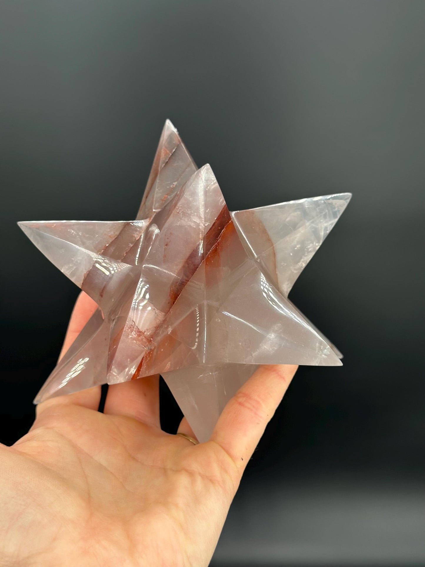 Rare Hematoid Quartz Merkaba Star – Fire Quartz Sacred Geometry Crystal for Energy Healing & Chakra Balancing