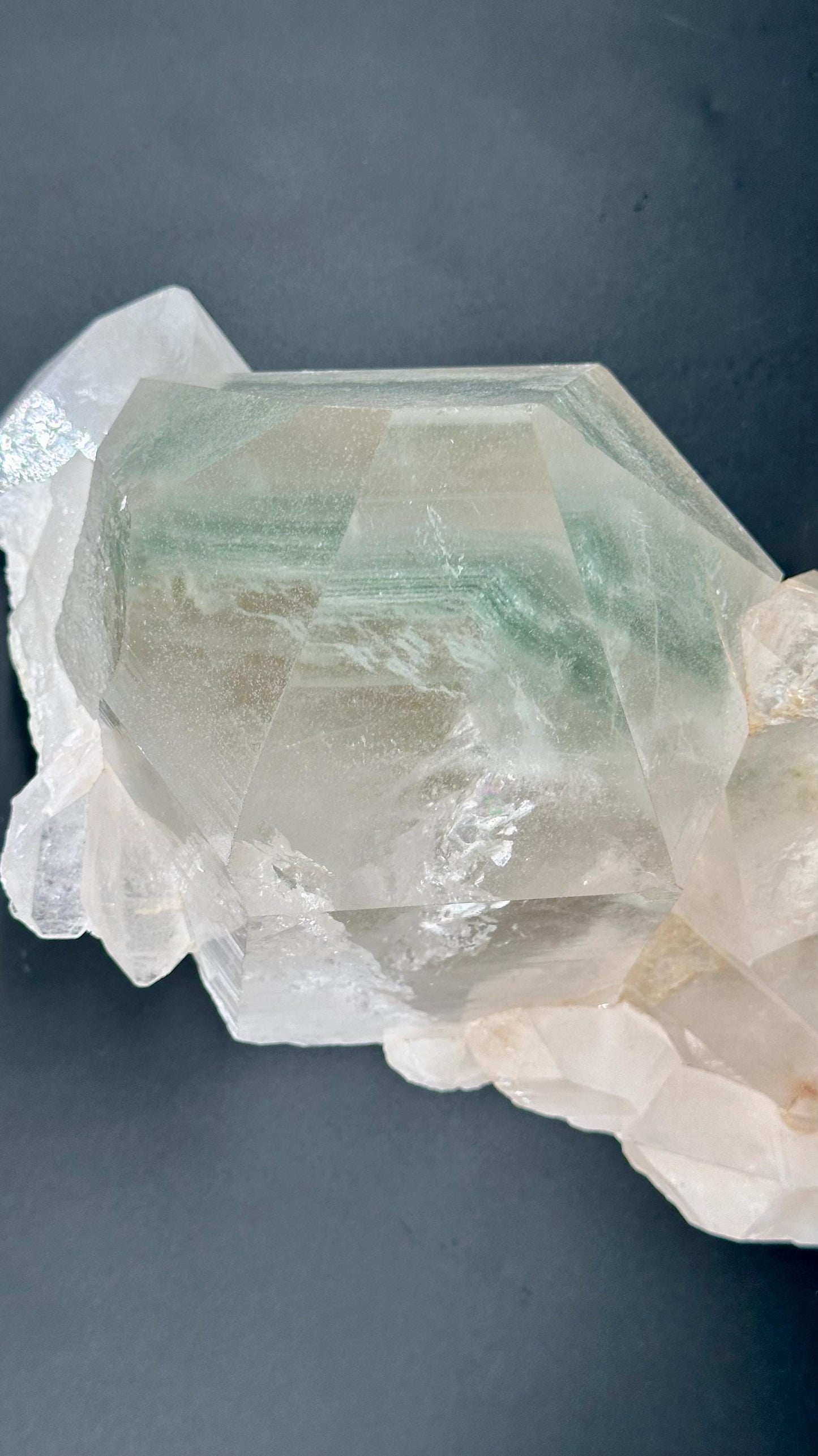 Extraordinary Himalayan Quartz Cluster is a stunning fusion of clear and green quartz,