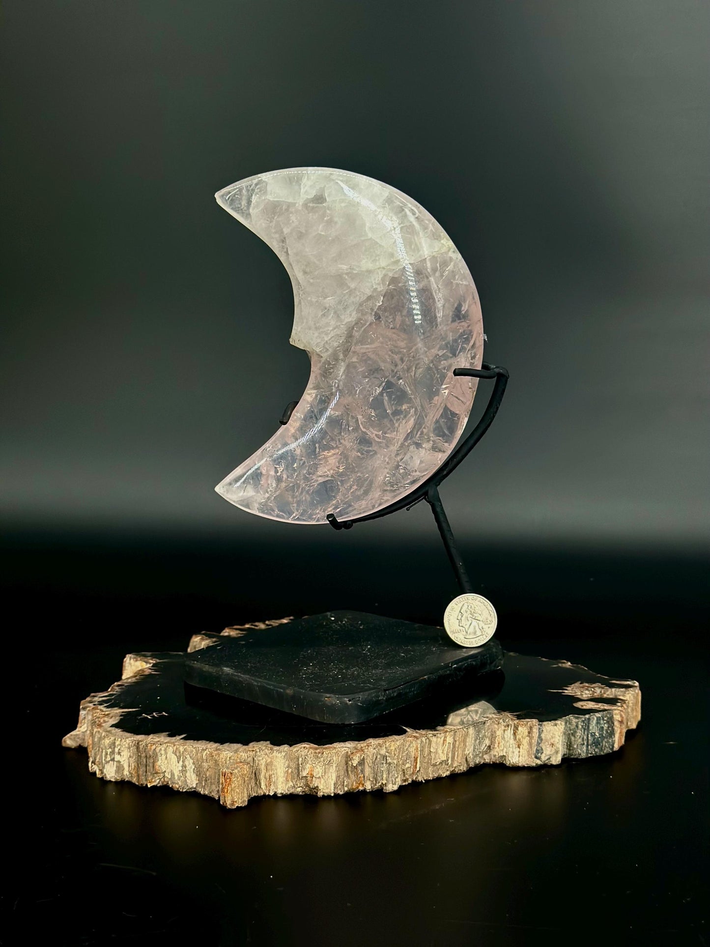 Rose Quartz Crescent Moon on Stand – Healing Crystal  Love & Heart Chakra  Celestial Moon Decor  Feminine Energy  Meditation, Manifestation