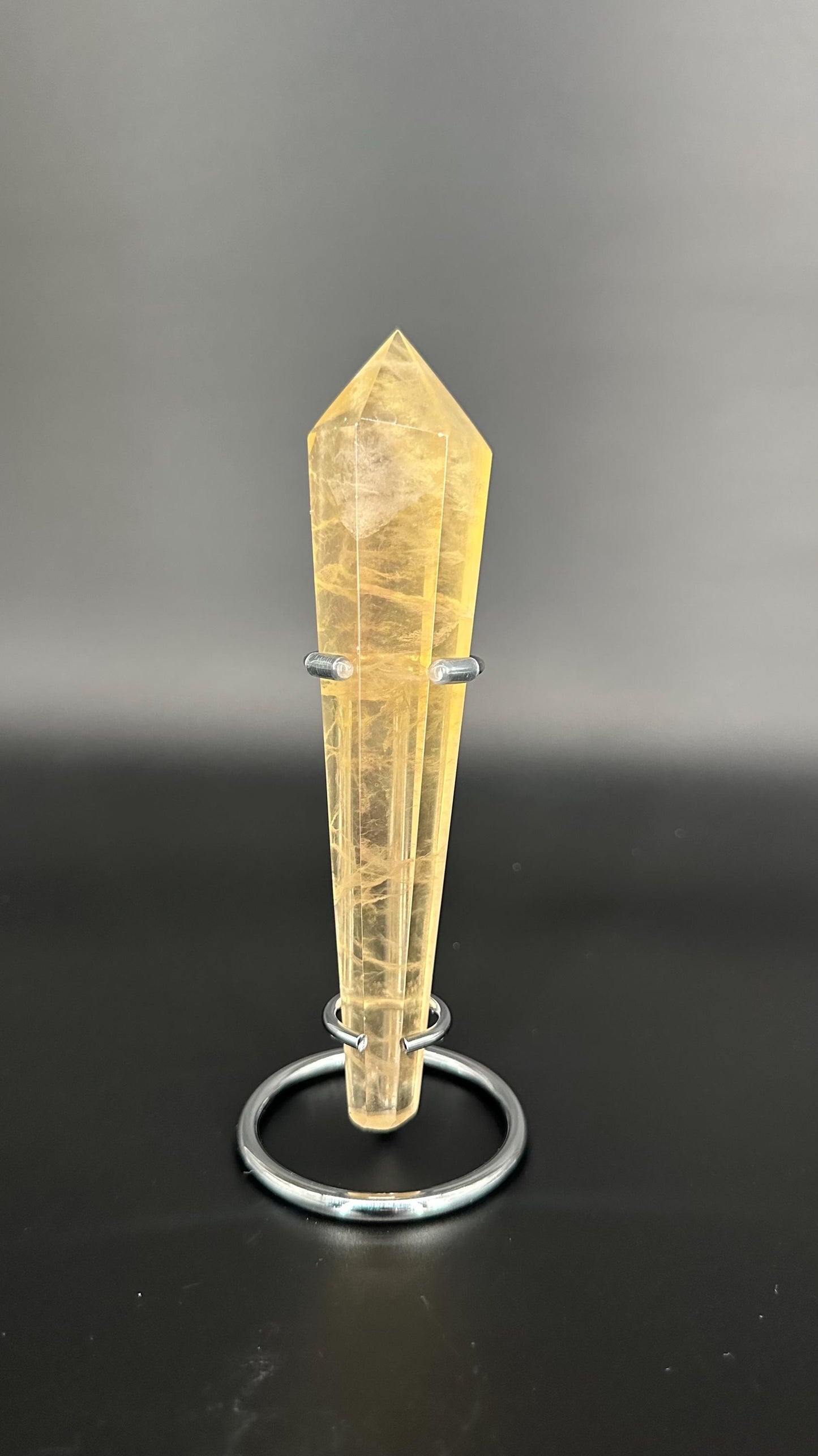 Yellow Rainbow Candy Fluorite Tower on Stand – Stone of Mental Clarity, Intuition & Spiritual Flow