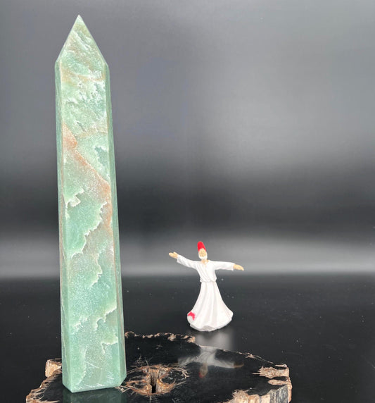 Green Aventurine Crystal Tower | Large Polished Aventurine Point | Prosperity Heart Chakra Healing Crystal | Manifestation & Abundance