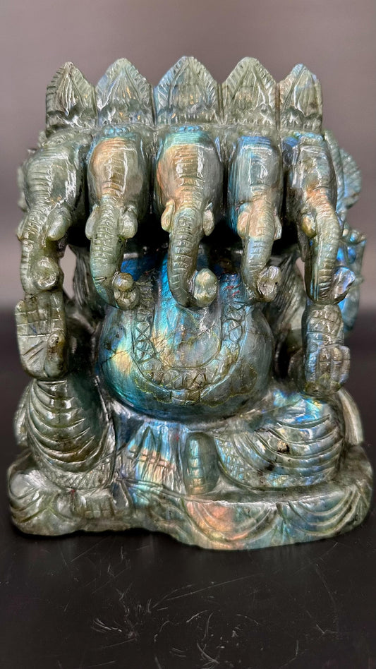 Labradorite Five Ganesha – Divine Wisdom, Protection & Transformation