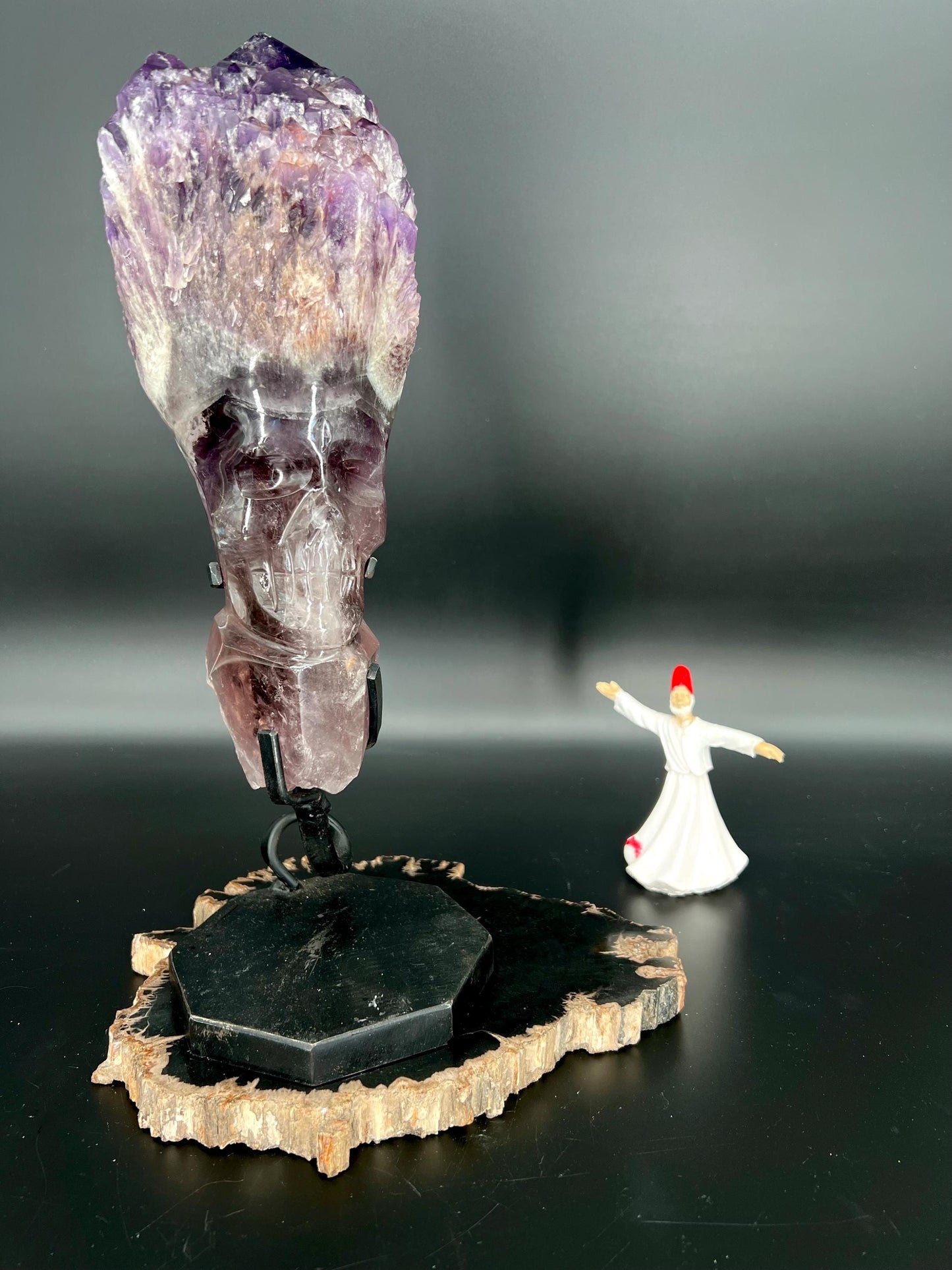 Rare Amethyst Crystal Skull on Stand – Spiritual Protection, Adaptogen Crystal, Healing & Transformation