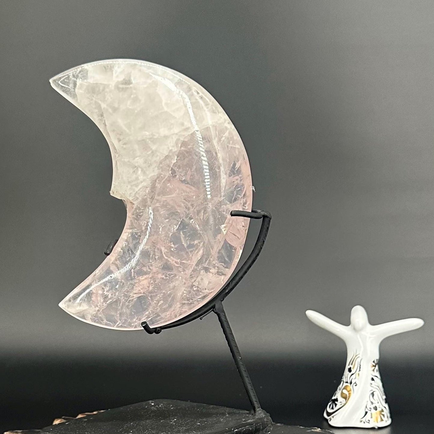 Rose Quartz Crescent Moon on Stand – Healing Crystal  Love & Heart Chakra  Celestial Moon Decor  Feminine Energy  Meditation, Manifestation
