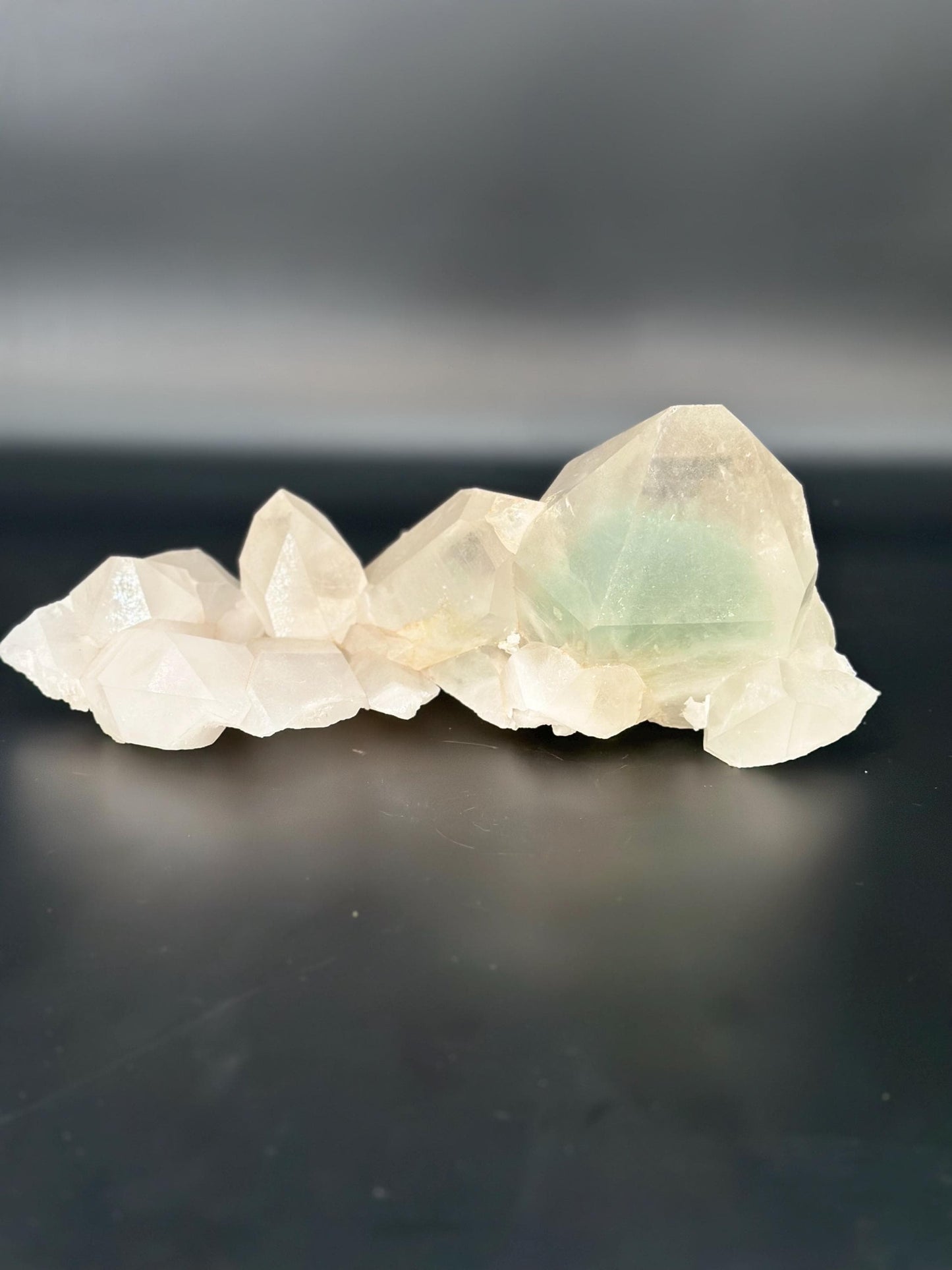 Extraordinary Himalayan Quartz Cluster is a stunning fusion of clear and green quartz,