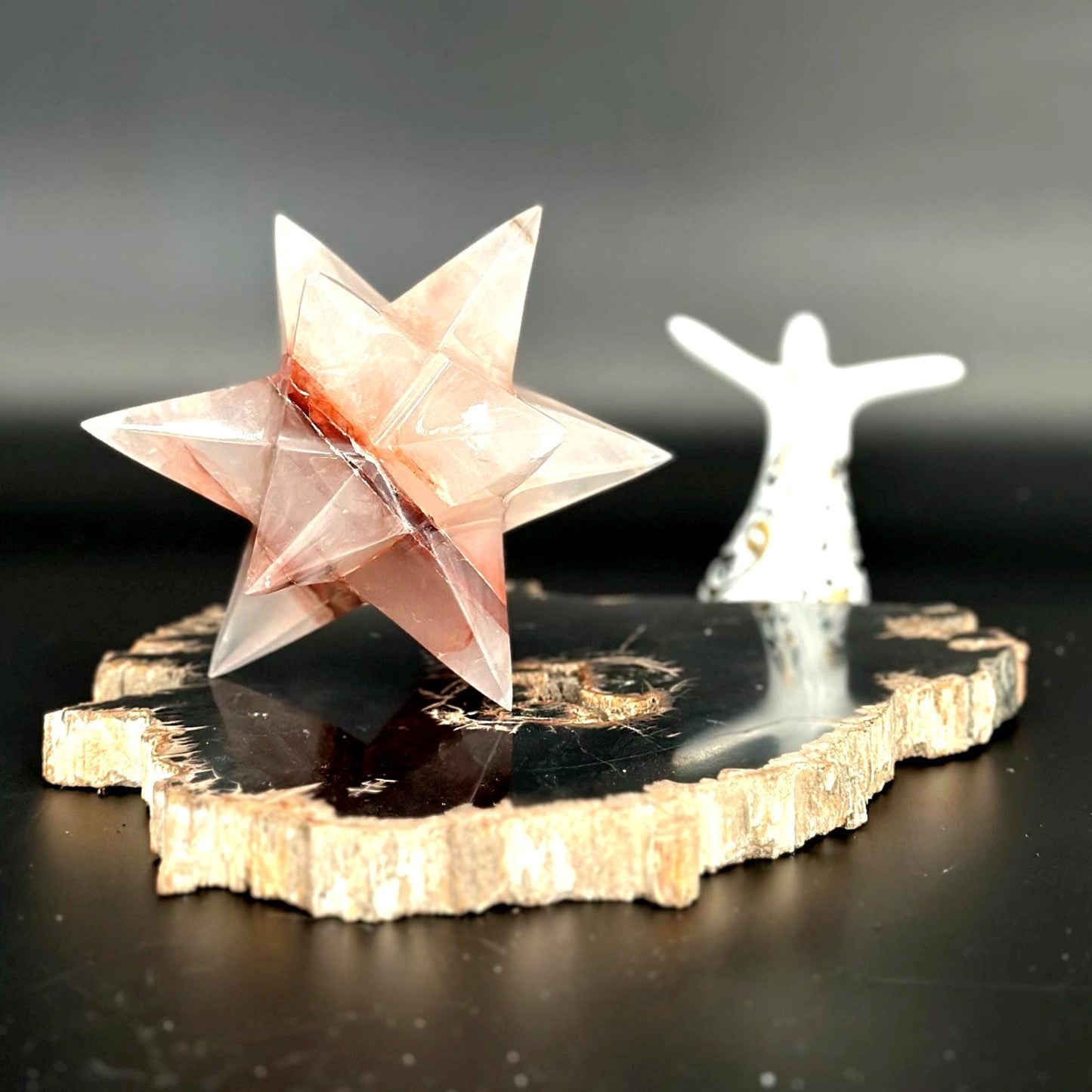 Rare Hematoid Quartz Merkaba Star – Fire Quartz Sacred Geometry Crystal for Energy Healing & Chakra Balancing