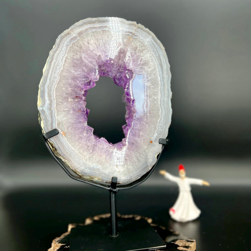 Amethyst Geode Ring on Stand | Portal of Peace  Spiritual Awakening | Energy Cleansing Crystal | Chakra Balancing &Intuition Booster