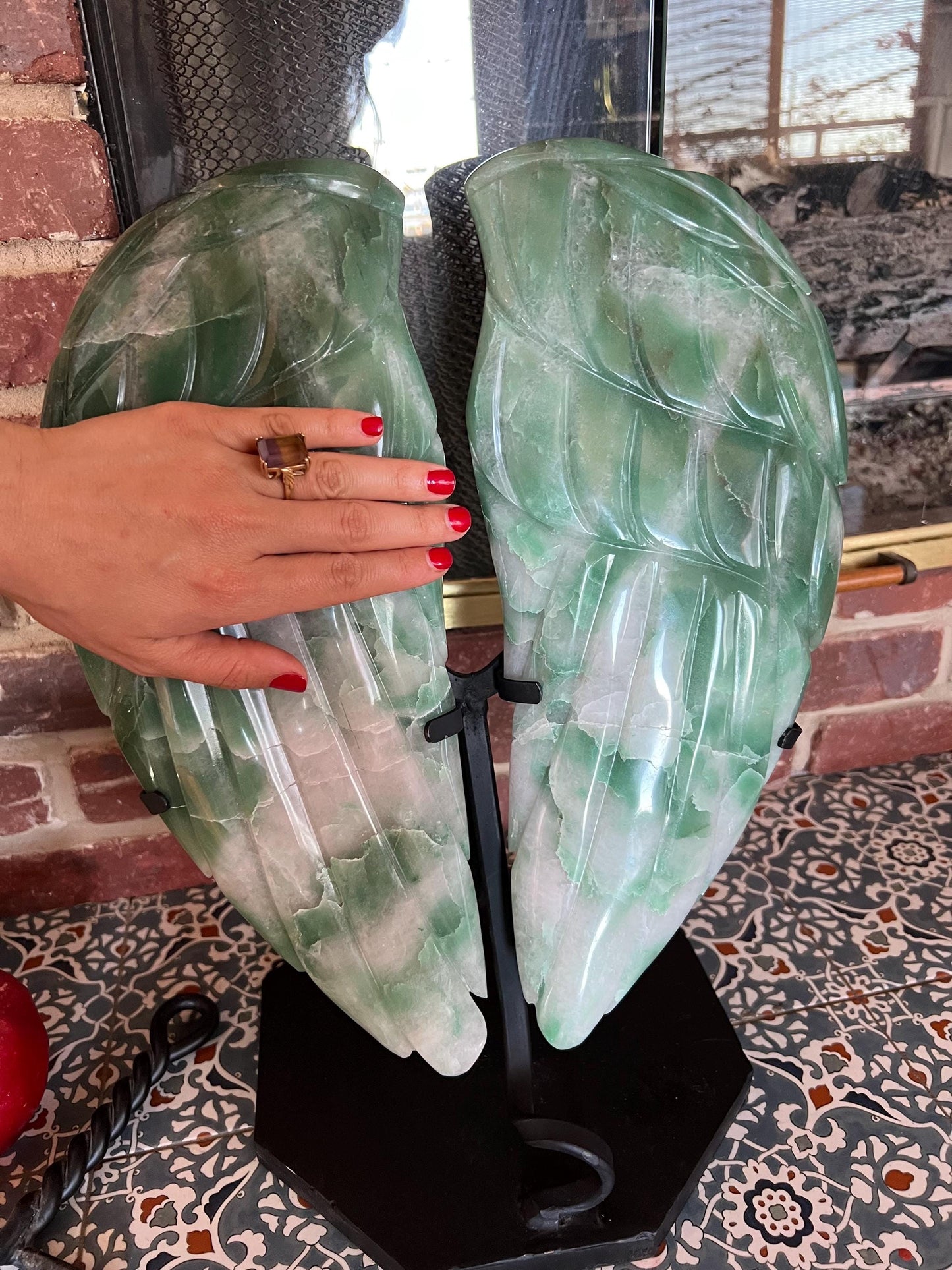 Green Aventurine Angel Wings Sculpture | Heart Chakra Healing Decor