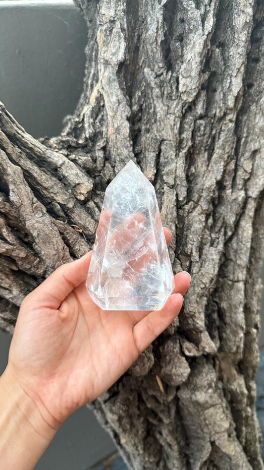 Clear Quartz Tower Natural Polished Crystal Point for Manifestation Energy Amplification and Meditation Decor