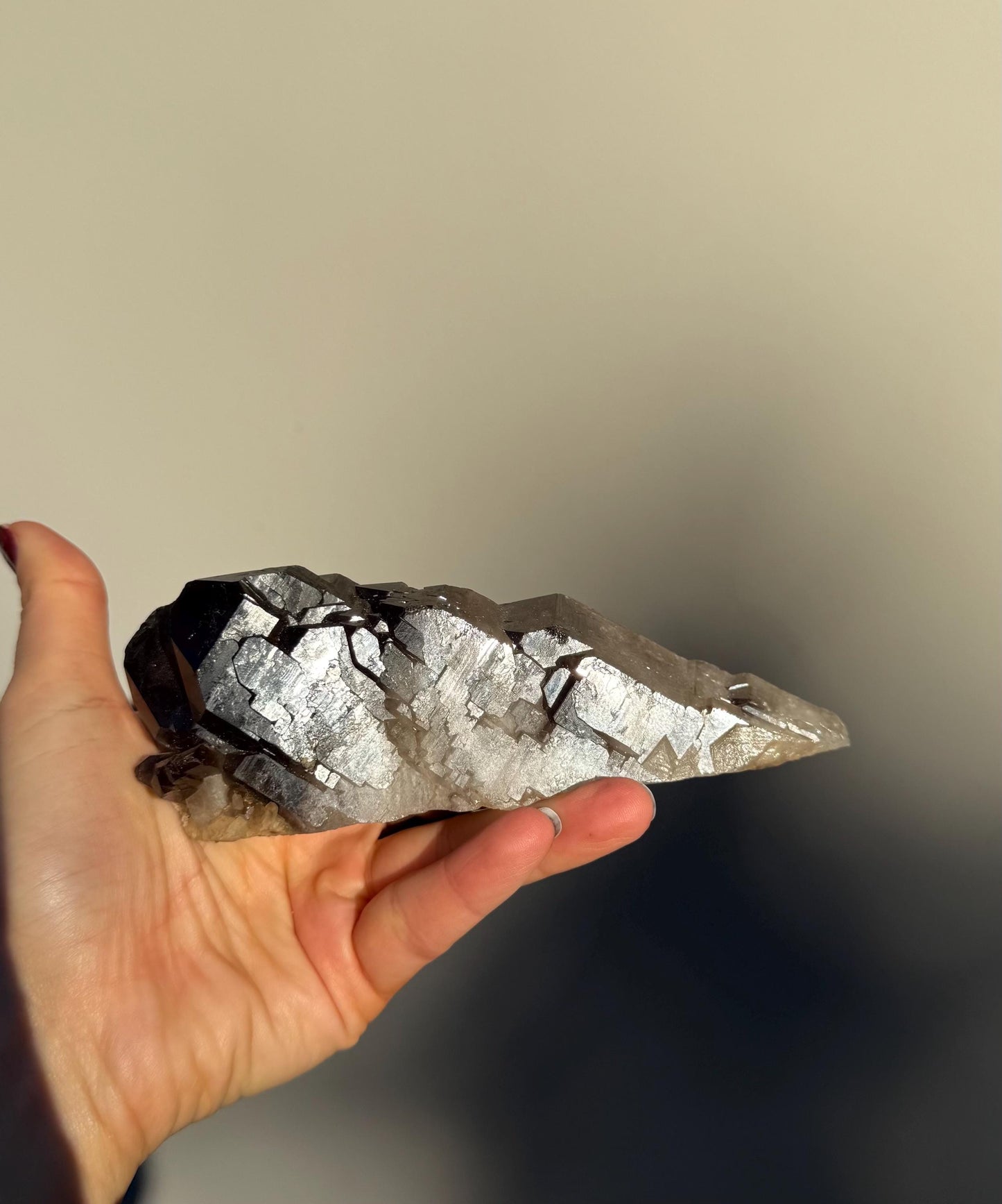 Elestial Smoky Quartz Cluster with Golden Inclusions – Protective Healing Crystal for Shadow Work & Transitions