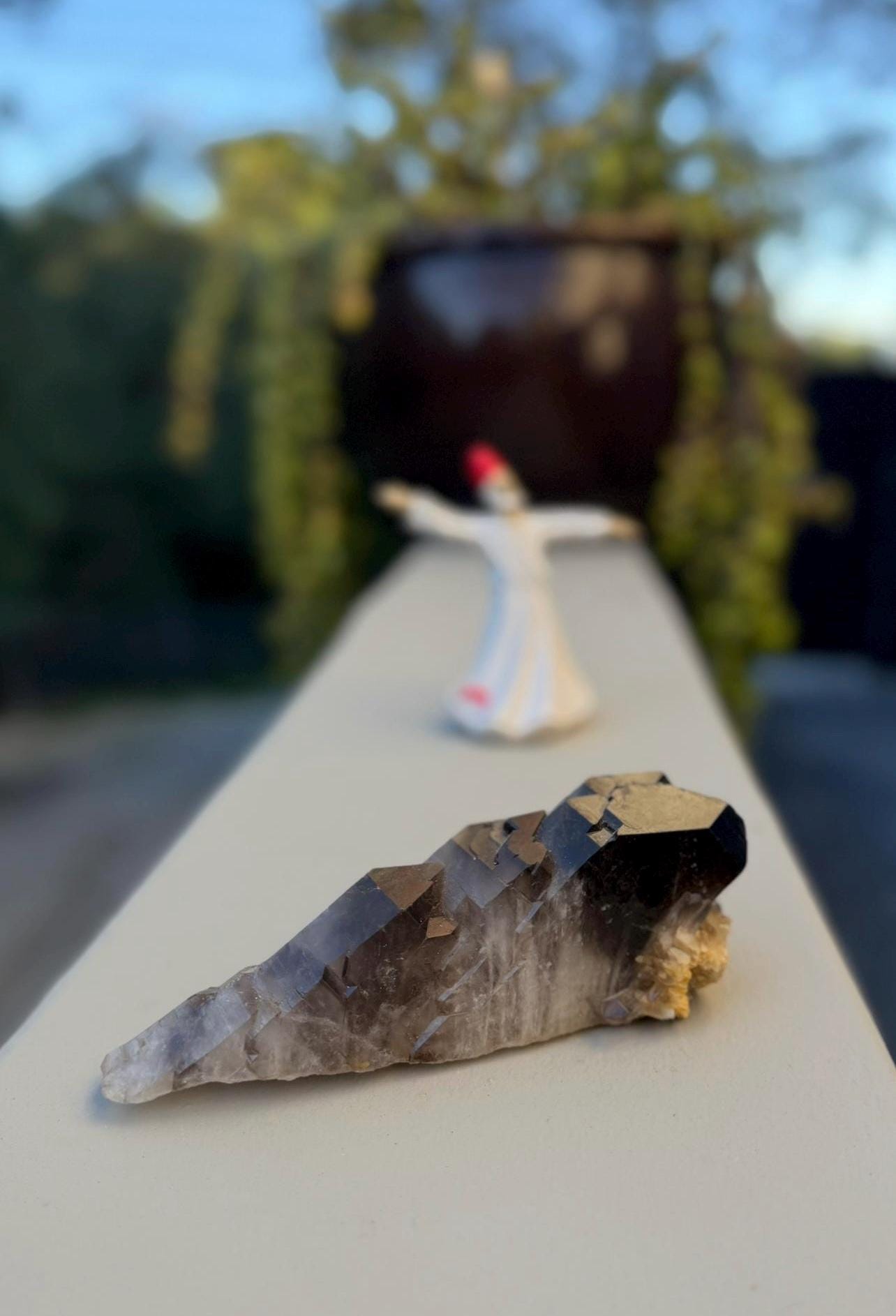 Elestial Smoky Quartz Cluster with Golden Inclusions – Protective Healing Crystal for Shadow Work & Transitions