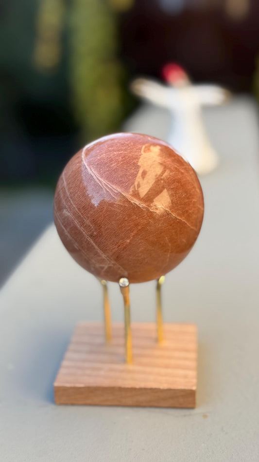 Peach Moonstone Sphere • Divine Feminine Crystal for Emotional Healing & Intuition Womb Wisdom , Lunar Altar Stone